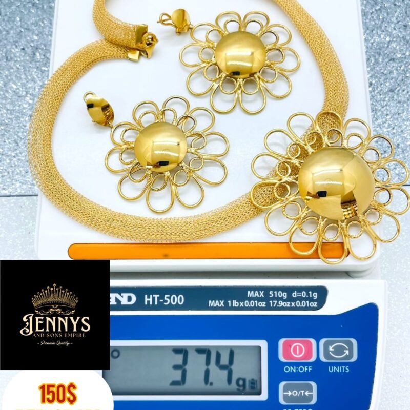 Contemporary Floral Medallion Mesh Necklace and Earring Set