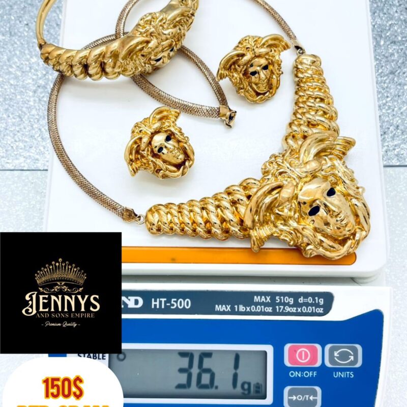 Baroque Lion Head Statement Jewelry Set (Necklace, Bangle, Earrings)