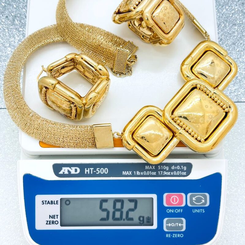 Statement Mesh Necklace, Bracelet, and Ring Set with Square Panels