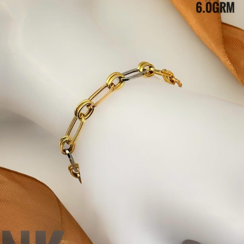 Delicate Rectangle Bar Two-Tone Link Bracelet | 18K Gold - 4.8 GRM