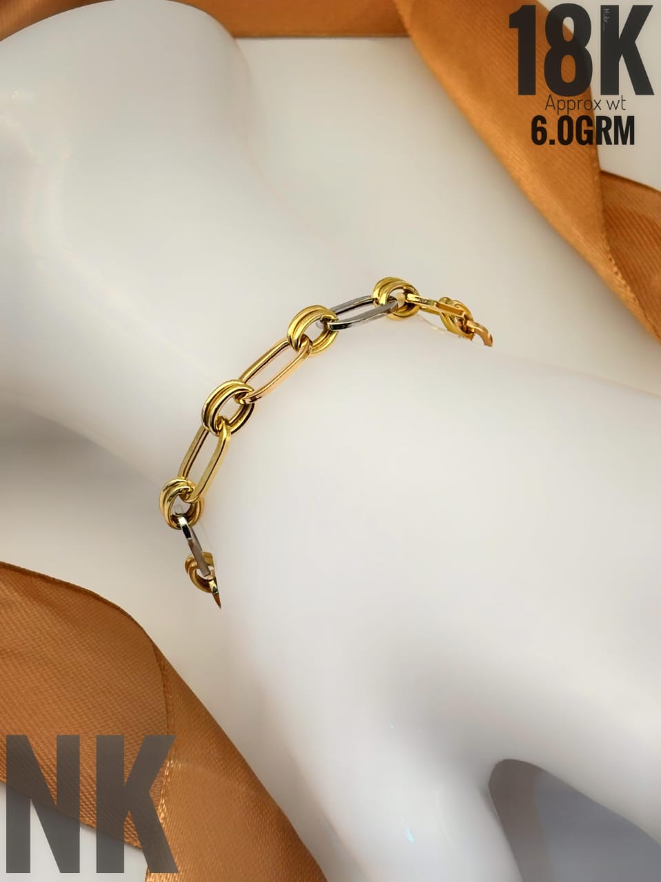 Delicate Rectangle Bar Two-Tone Link Bracelet | 18K Gold - 4.8 GRM