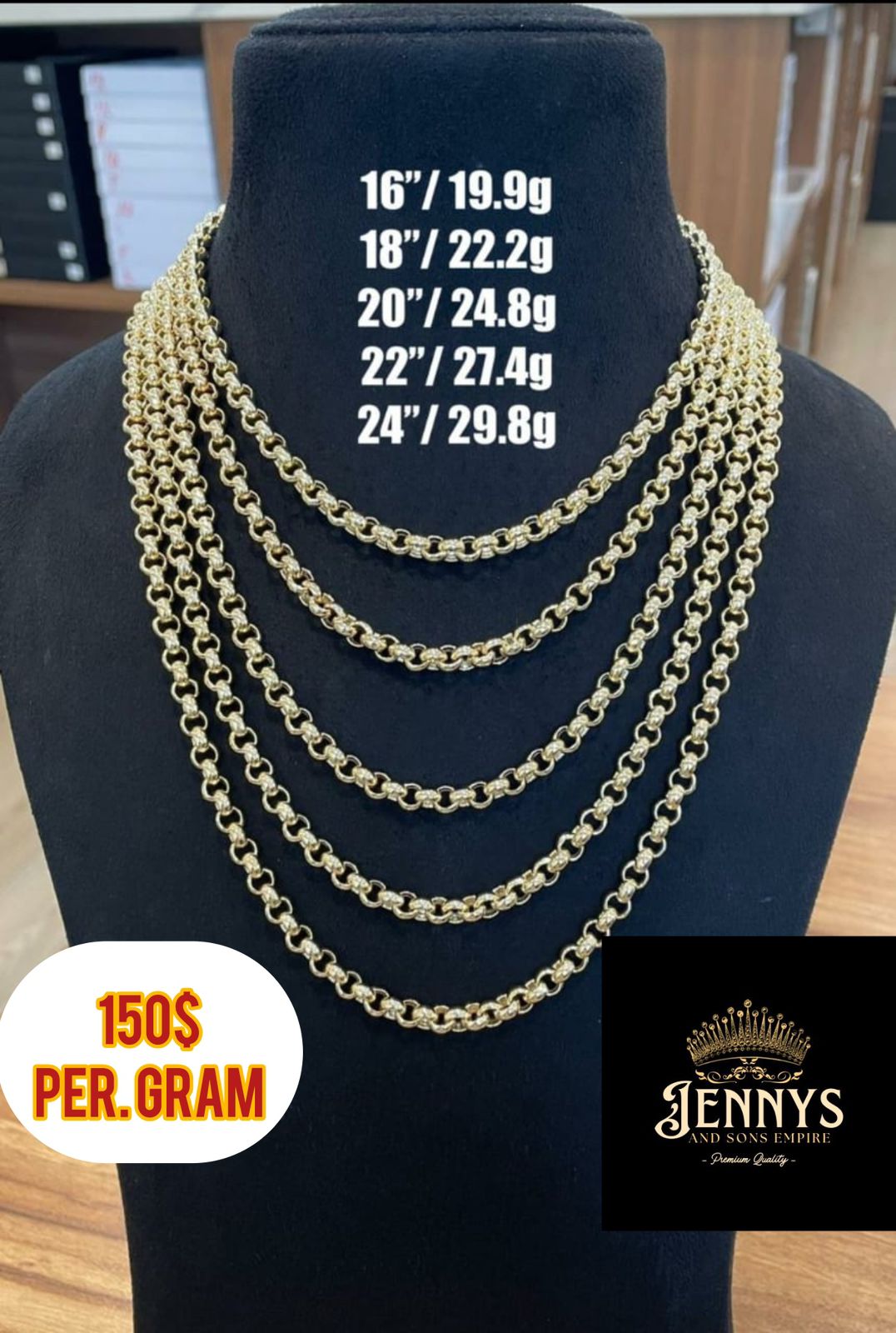Elegant Rolo/Belcher Link Gold Chain (16- inch)