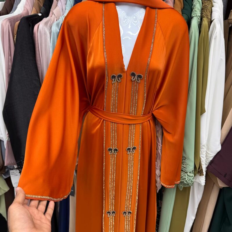 Luxury Moroccan Style Hooded Kaftan/Abaya in Sunset Orange