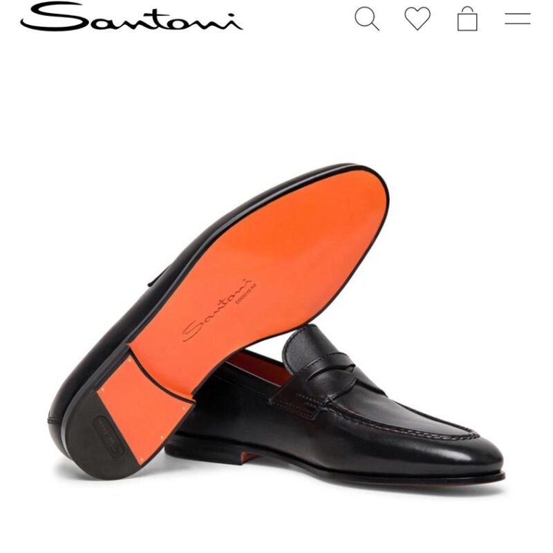 Santoni Signature Leather Penny Loafers - Black