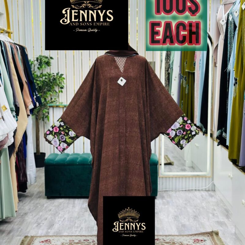 The Chocolate Kaftan Abaya with Floral Cuffs