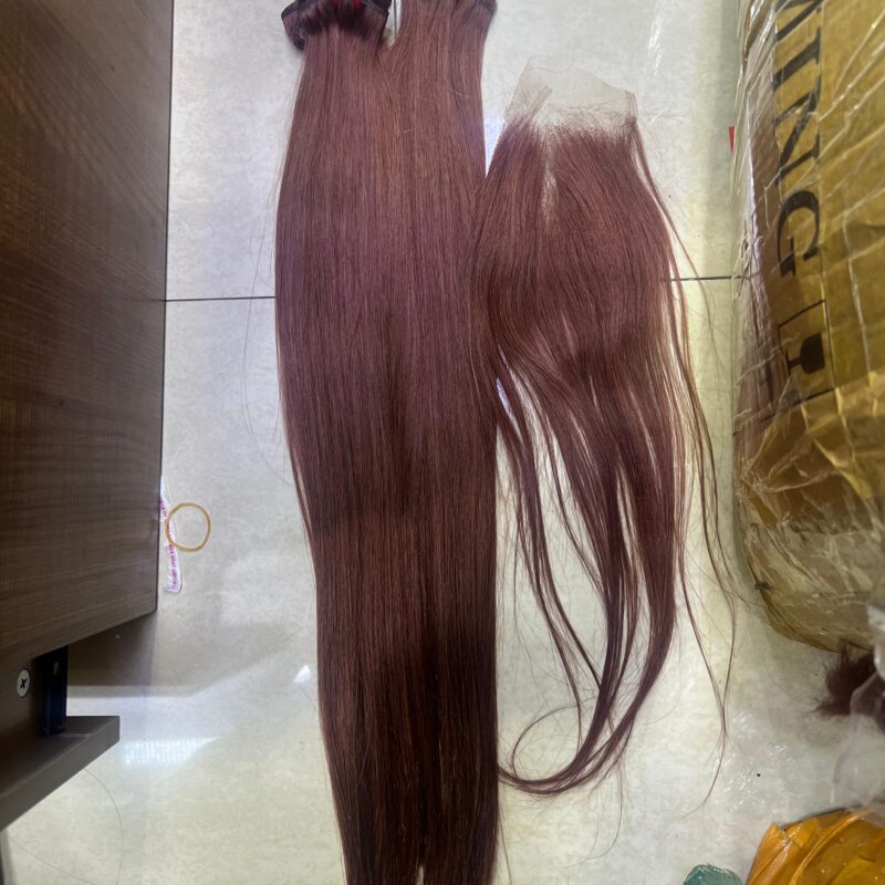 Copper Red/Auburn Straight Bundles with 4x4 Lace Closure Set