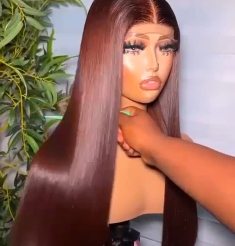 Luxurious Silky Straight 5x5 Closure Wig - Rich Deep Auburn