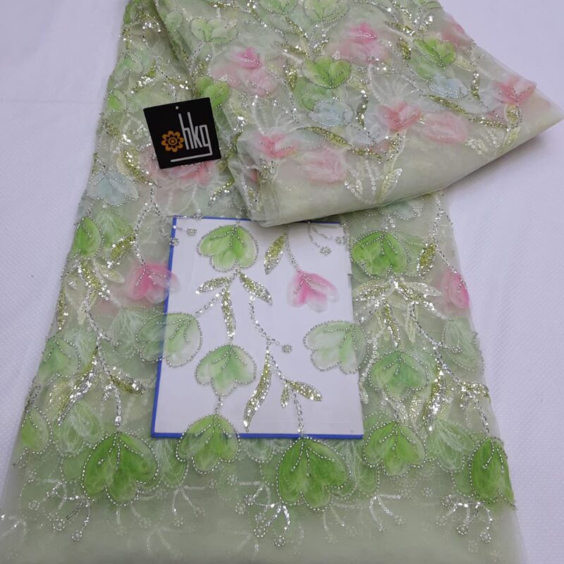 HKG Premium Mint Green Floral Embroidered Lace