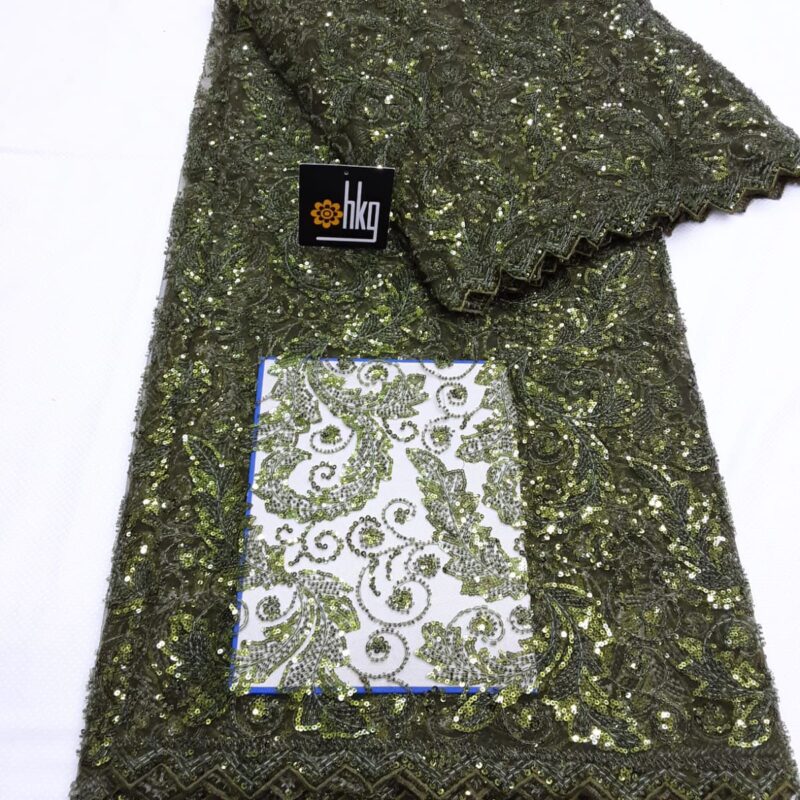 Moss Chevron | Geometric Moss Green Sequin Lace