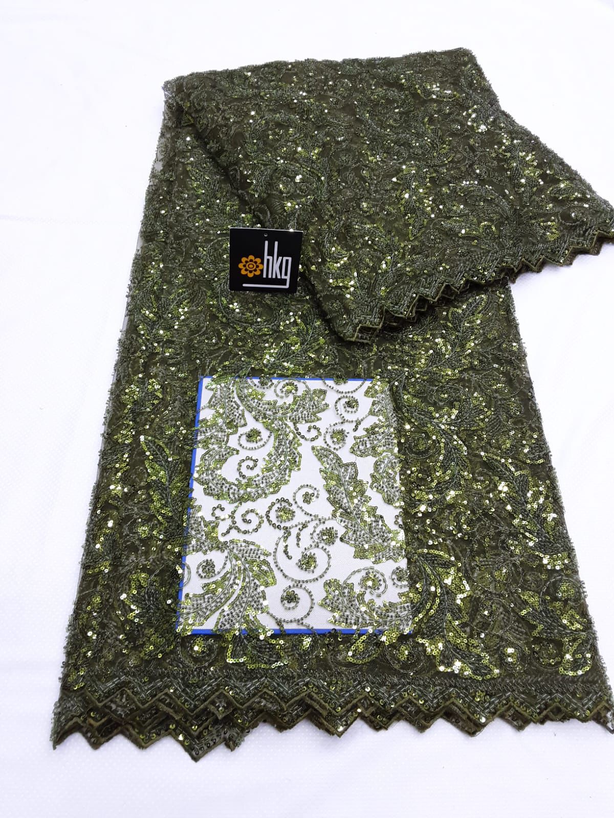 Moss Chevron | Geometric Moss Green Sequin Lace