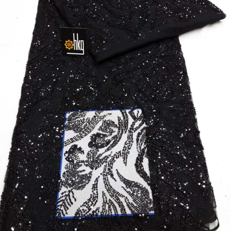 Midnight Onyx | Luxury Sequin Vine Lace – Black