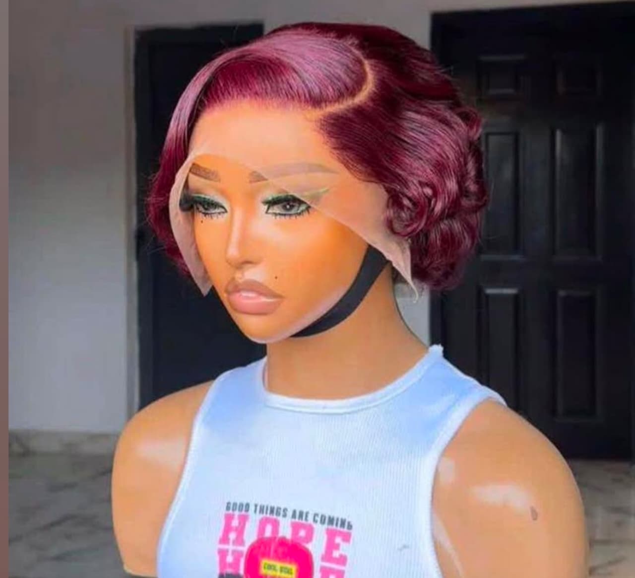 The "Ruby Wave" Short Burgundy Lace Front