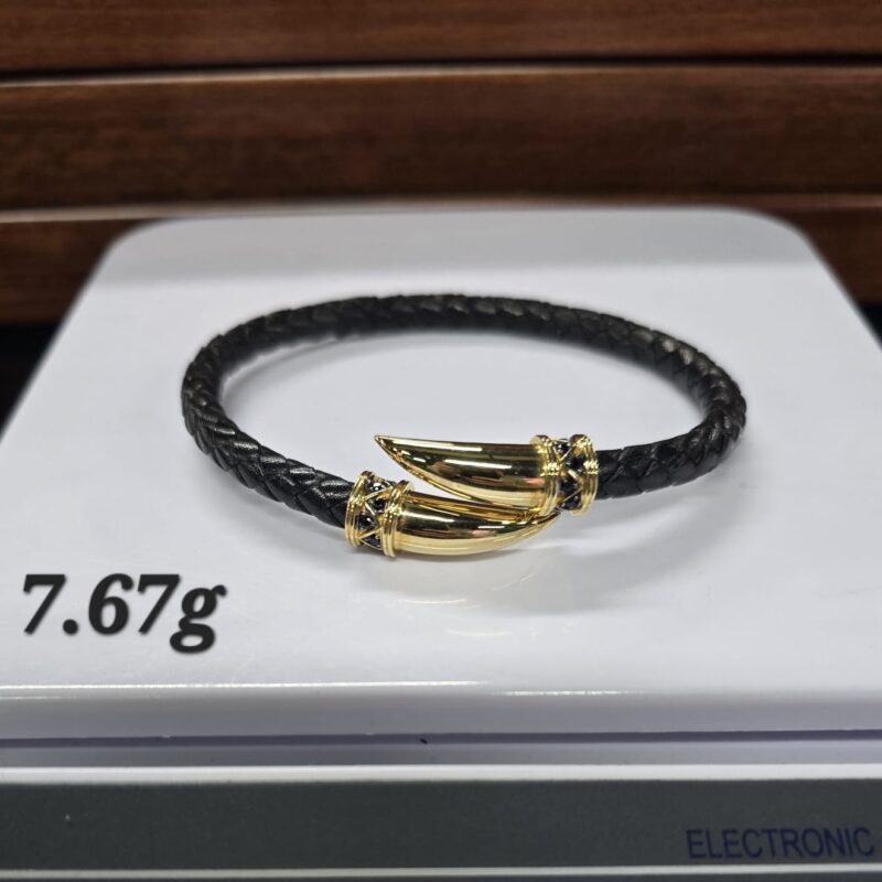 Black Braided Leather Tusk Bracelet