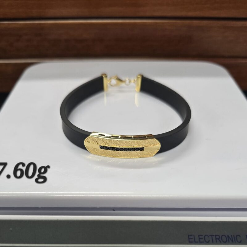 Black Rubber Gold Textured Bar Bracelet