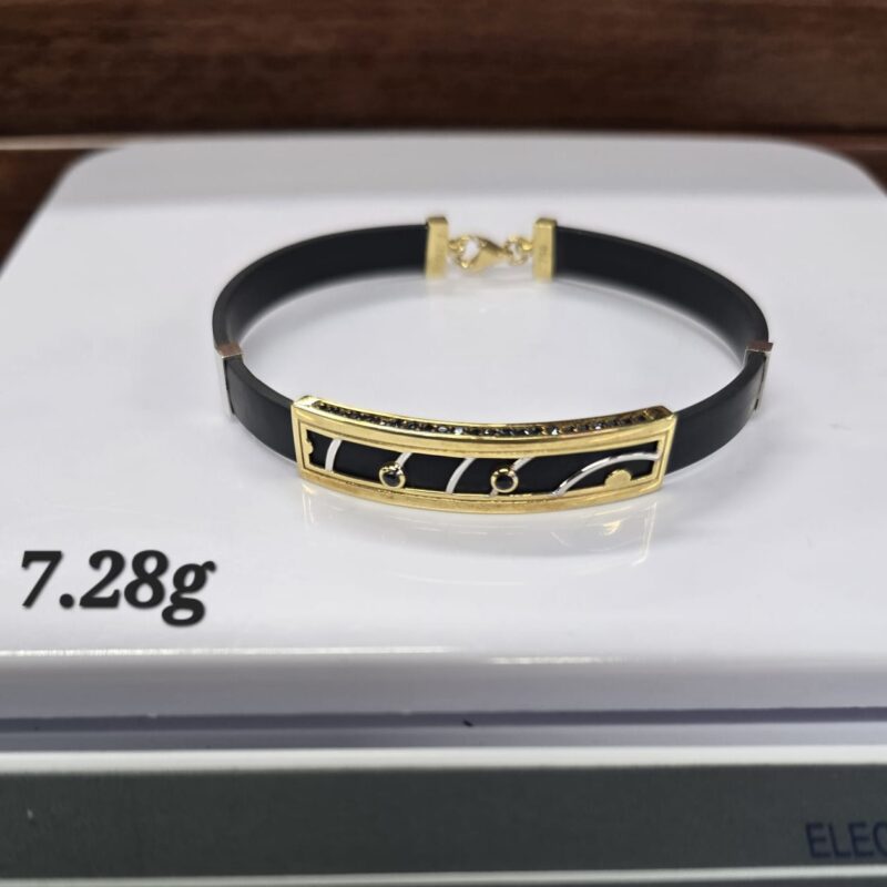 Black Leather & Gold Bracelet (Enamel Bar)