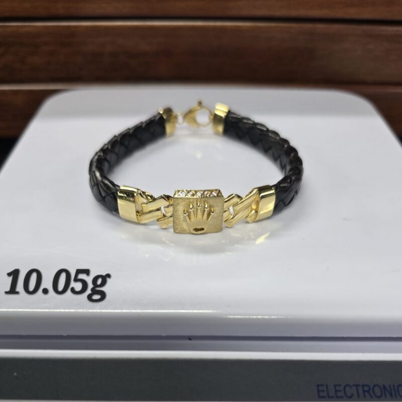 Black Braided Leather Crown Bracelet