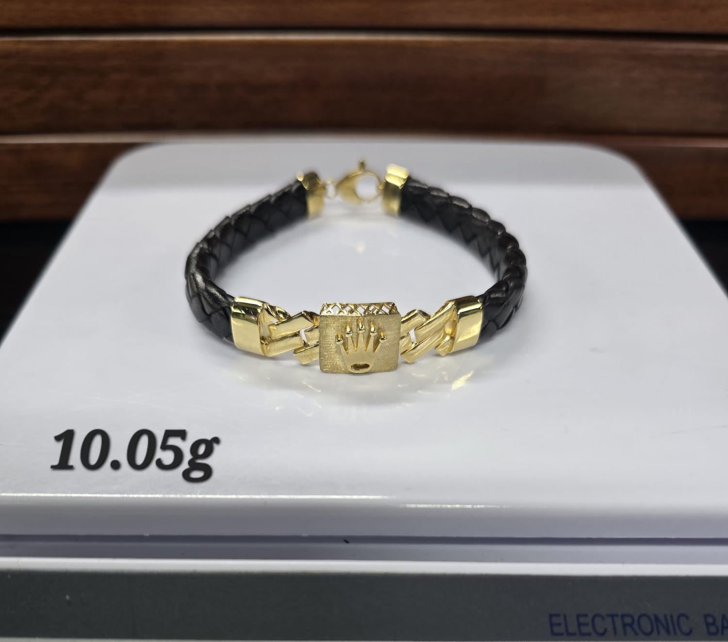 Black Braided Leather Crown Bracelet