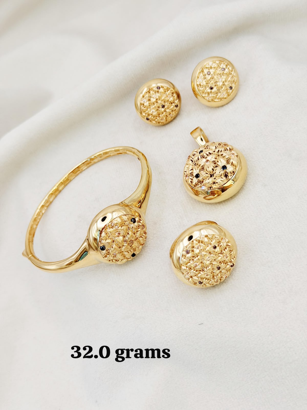 Gold Floral Jewelry Set (Bangle, Earrings, Ring & Pendant)
