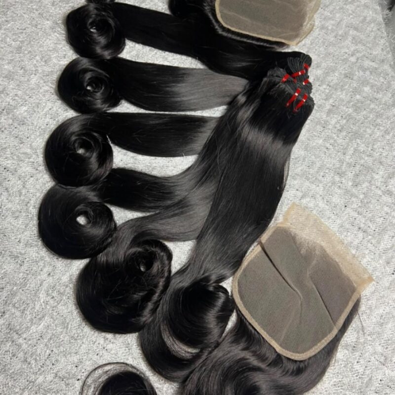Raw Virgin Human Hair Bundle Deal with 4x4 Closures