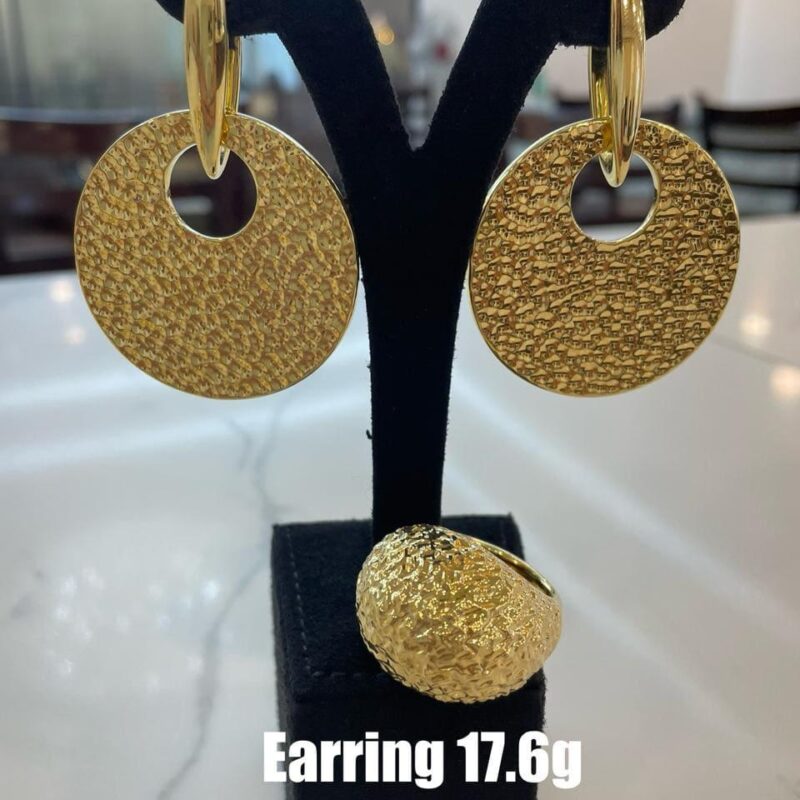 Textured Coin Hoop Drop Earrings + Ring (Earring 17.6g / Ring 7.9g)
